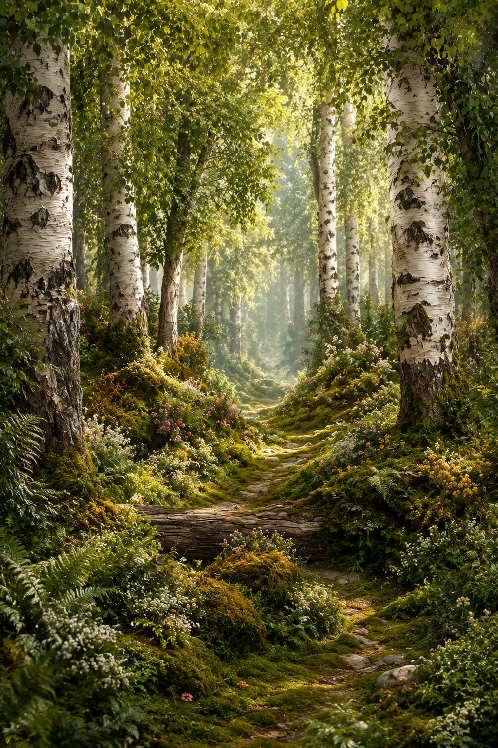 🌿 Enchanted Birch Forest Digital Background 🌿