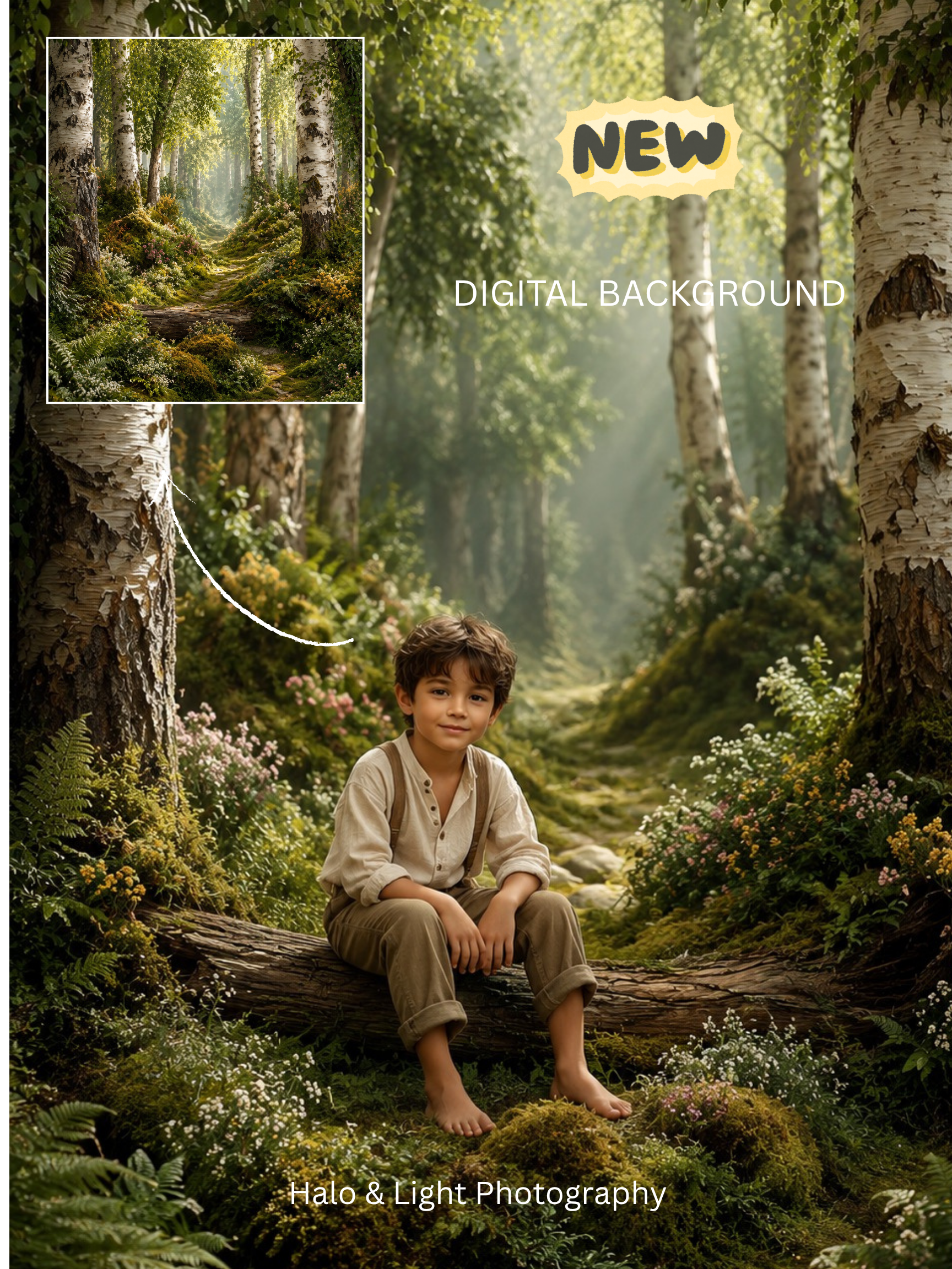 🌿 Enchanted Birch Forest Digital Background 🌿